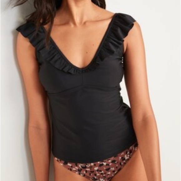 NWT! Black Ruffle-Trimmed Tankini Swim Top - Size Small 💎 - Picture 5 of 10